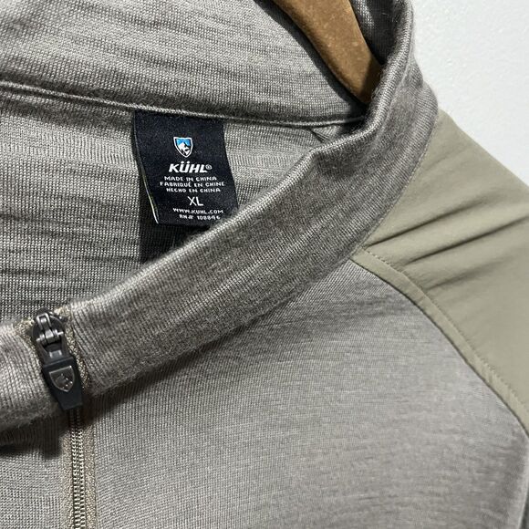 Kuhl Stellr 1/4 Zip Pullover Top Men XL Green Taupe Merino Wool Hunting Stretch - Picture 3 of 9